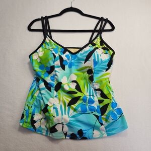 Miraclesuit Swim Top Blue and Green Fitted‎  Size 16
